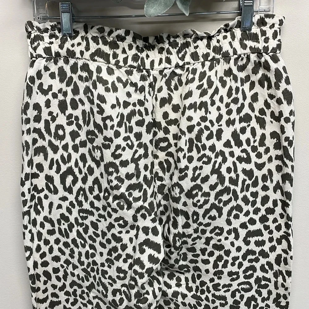 J. Crew Ruffle Waist Linen Blend Leopard Pants 6